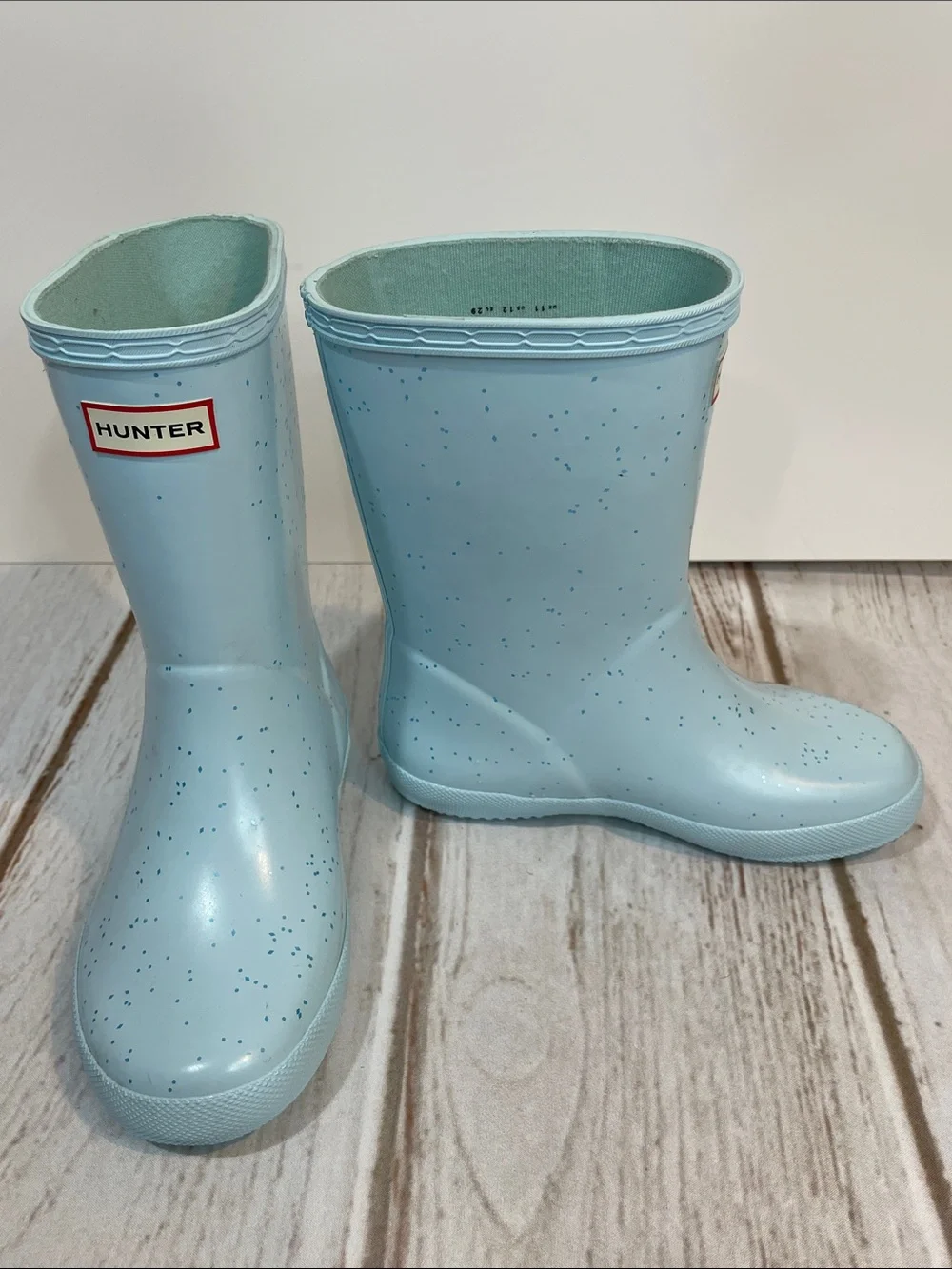 Hunter Kids Rain Boots 12 Girls Light Blue Speckled Outdoor